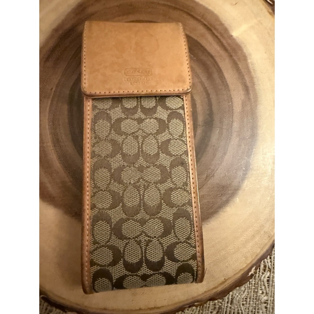 Vintage Coach Eyeglass Case Signature C Beige Tan Canvas Leather Pen Holder Logo